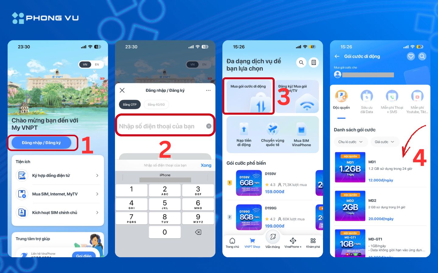 Cách đăng ký gói cước 4G VinaPhone qua ứng dụng VNPT
