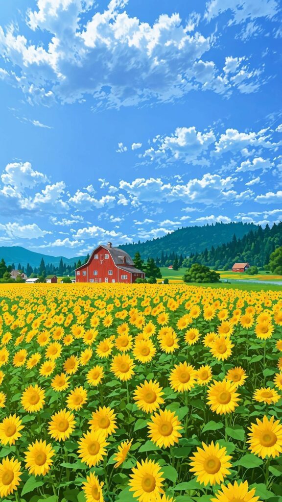 Đồng hoa hướng dương rực dưới trời xanh