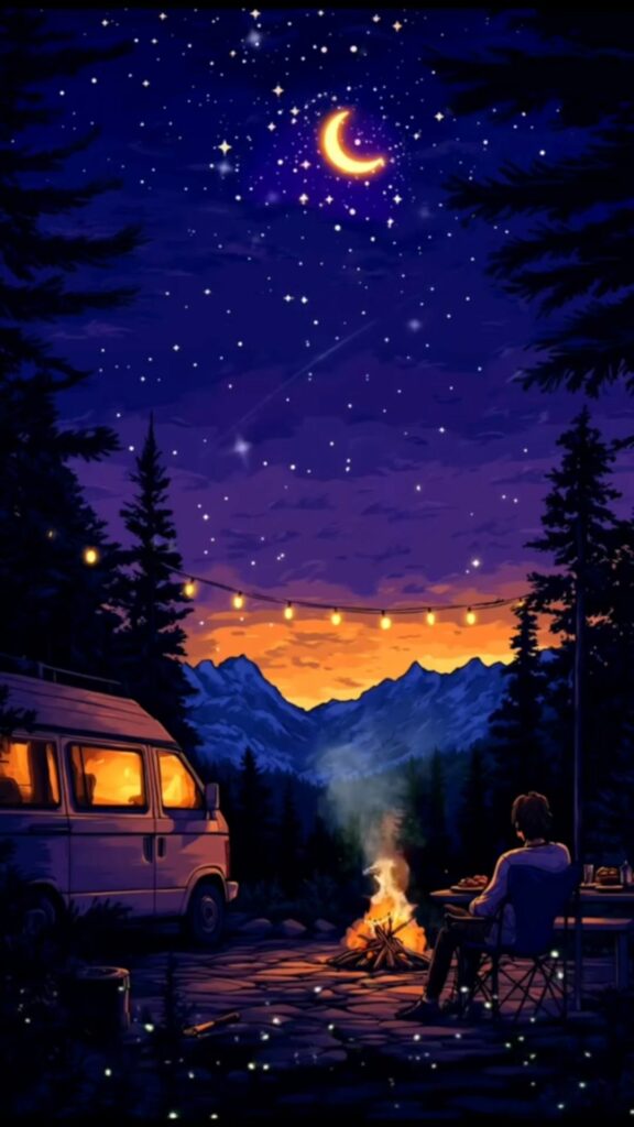 Lửa trại ấm áp dưới trăng sao