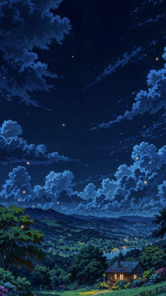 Đèn ấm áp dưới trăng xanh biếc