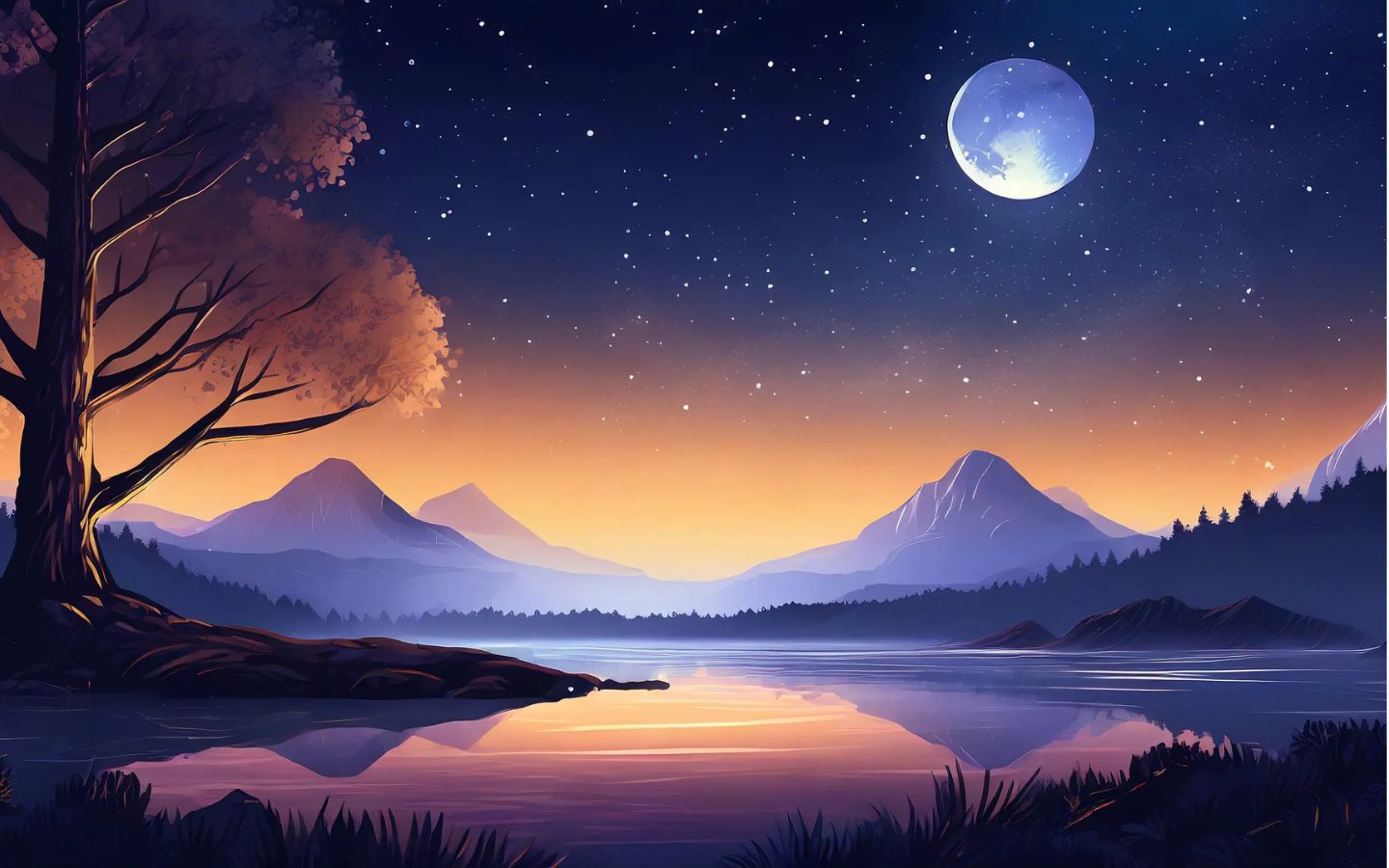 Trăng tròn soi hồ nước lặng