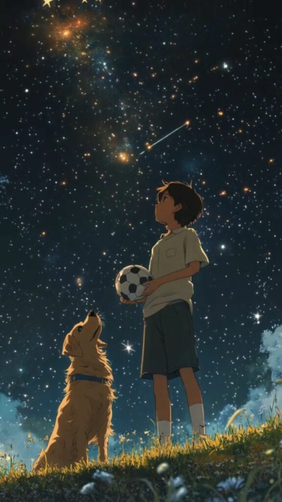 Cậu bé cùng chó ngắm trời sao