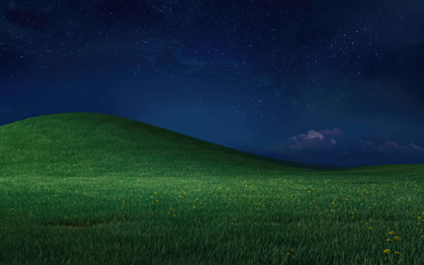 Đồi cỏ xanh trời đêm tĩnh mịch