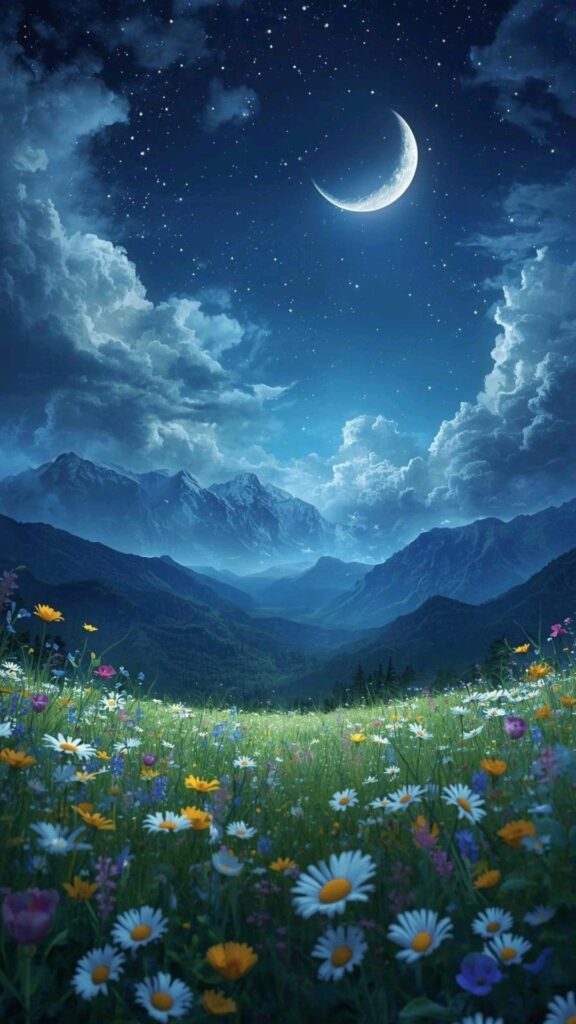 Trăng khuyết soi cả vườn hoa