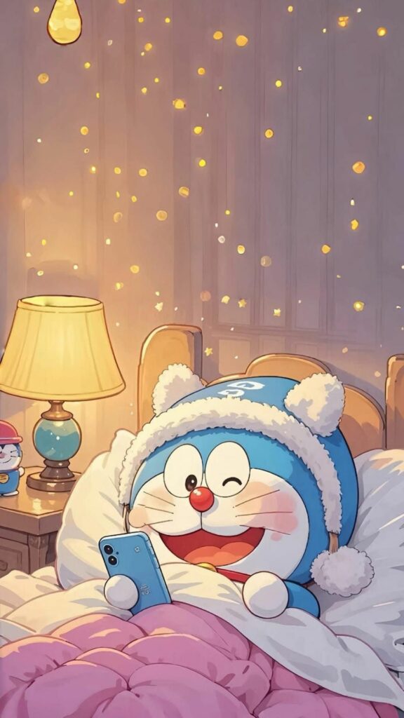 Doraemon cuộn tròn trên giường, giấc mơ ngọt ngào trong đêm