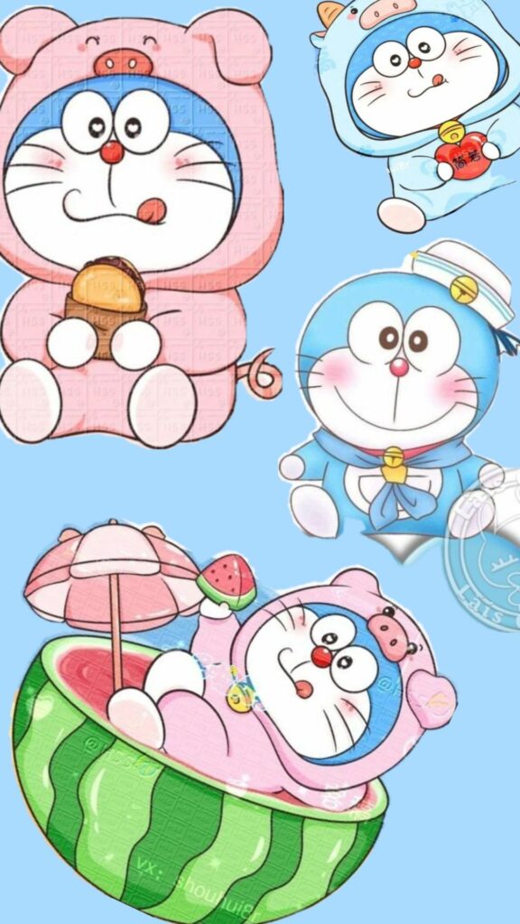 Doraemon và nhóm bạn chibi cùng tắm mát trong dưa hấu