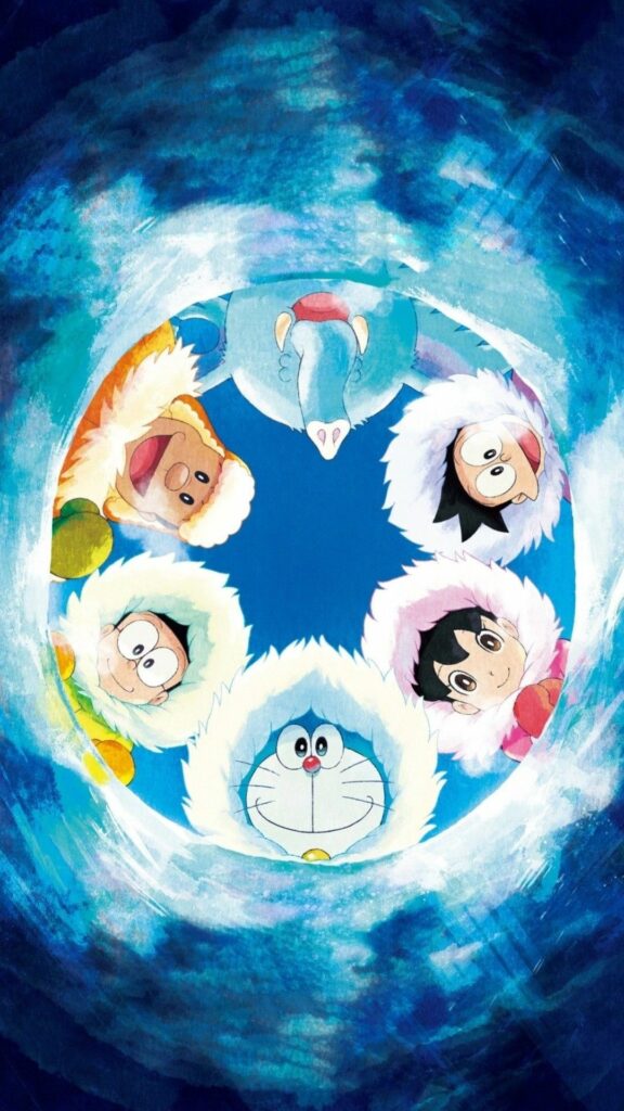 Doraemon và nhóm bạn trong vòng tròn, luôn bên nhau mãi mãi