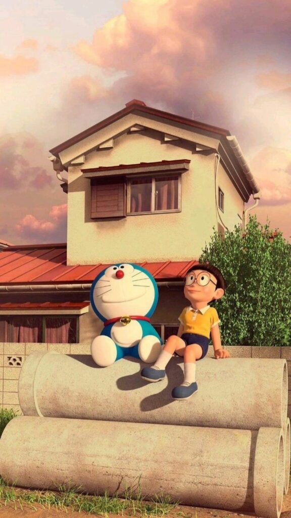 Nobita và Doraemon ngồi trên ống cống, ký ức tuổi thơ.