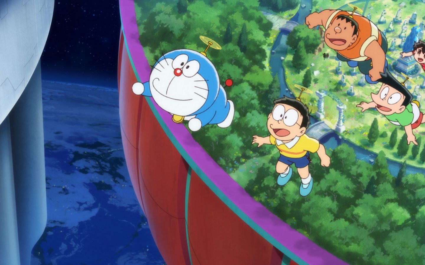 Cả nhóm bạn Doraemon cùng nhau bay lượn
