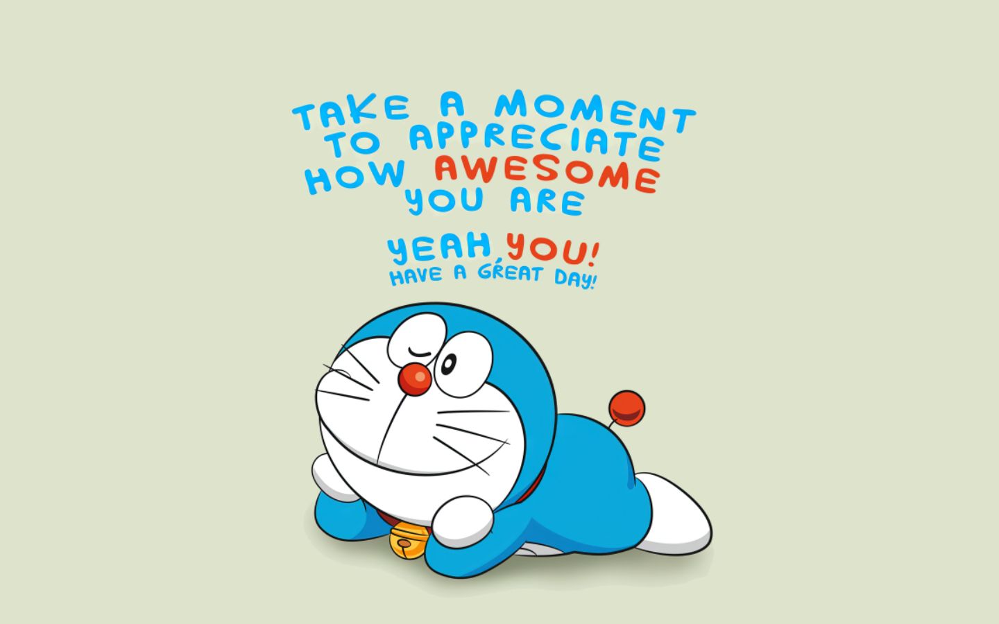 Doraemon nằm thư giãn, tự nhủ bạn thật tuyệt vời