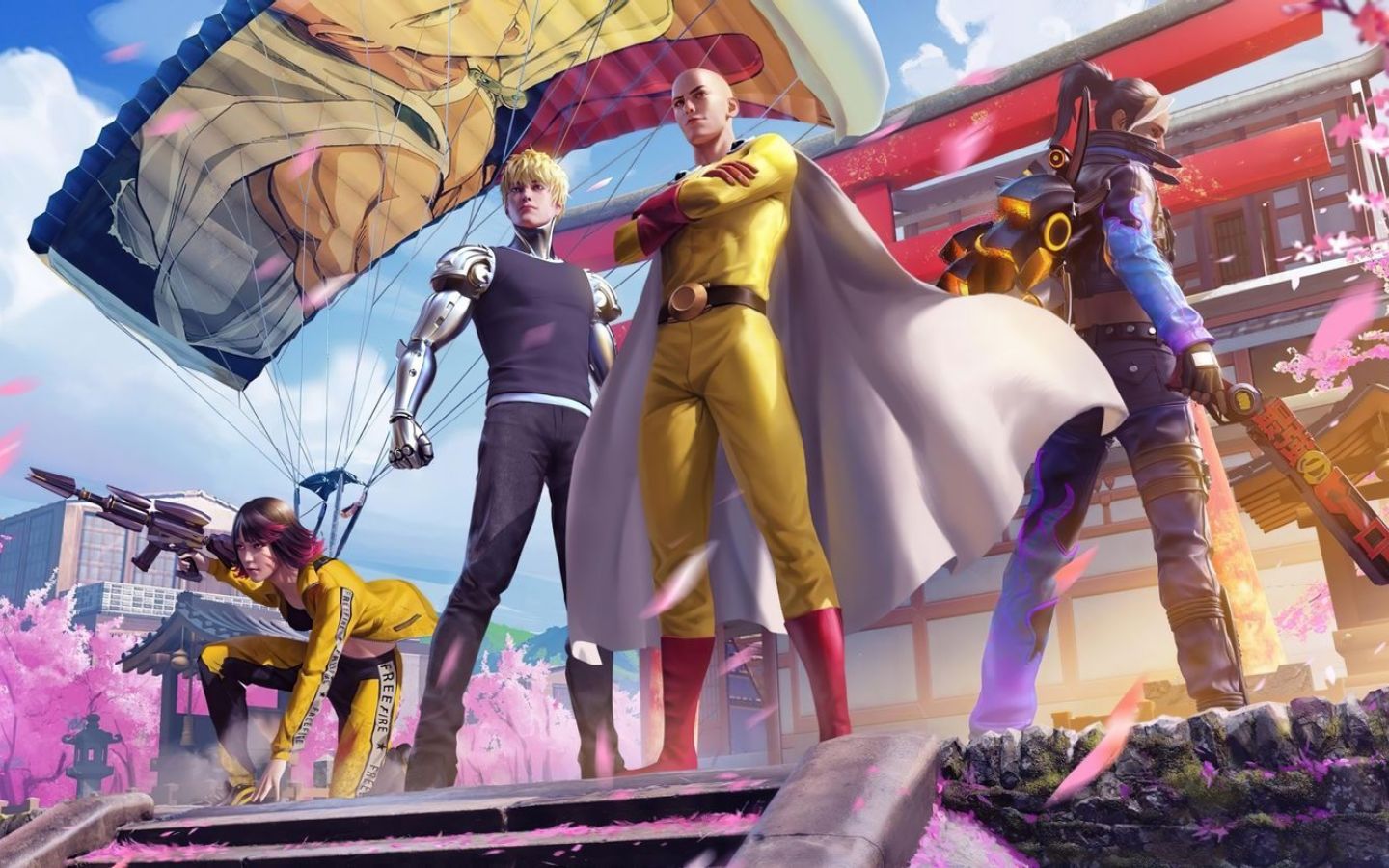 Ảnh nền với dàn nhân vật đứng lưng tựa nhau chuẩn bị chiến đấu