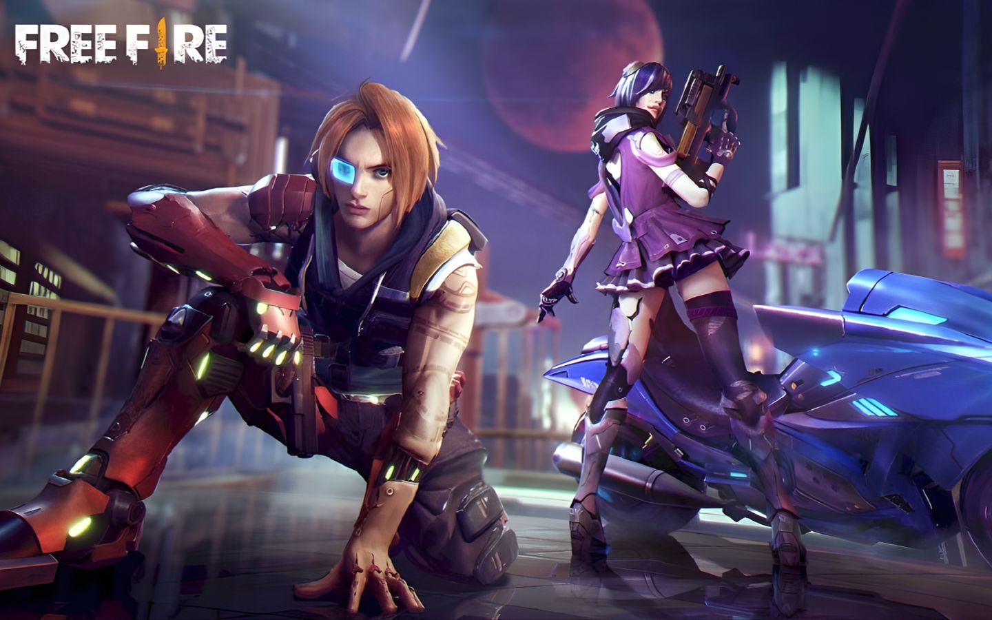 Hình nền Free Fire đôi trong tư thế chiến đấu, thể hiện sự ăn ý tuyệt đối