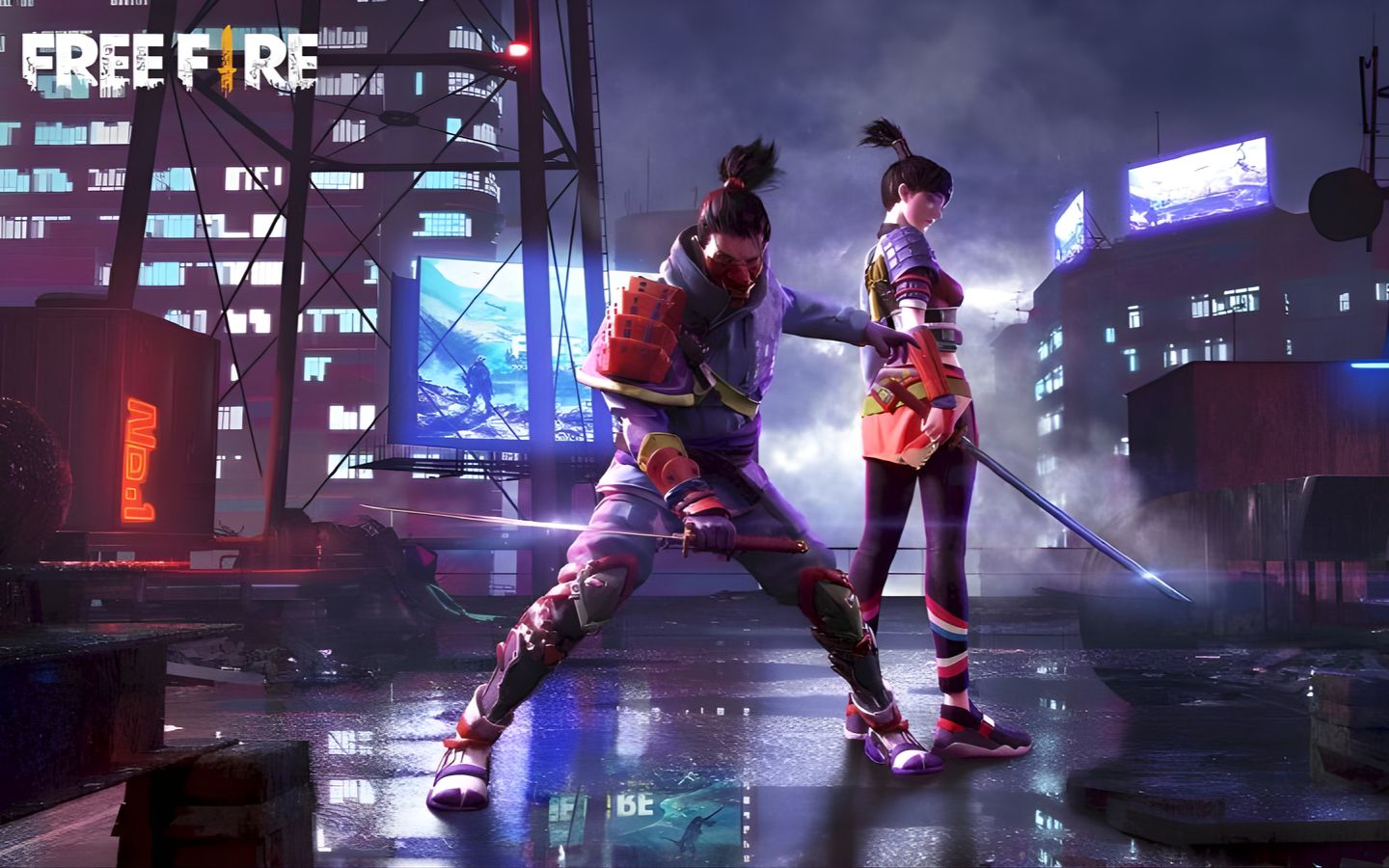 Ảnh nền Free Fire đôi cùng nhau chiến đấu giữa thành phố