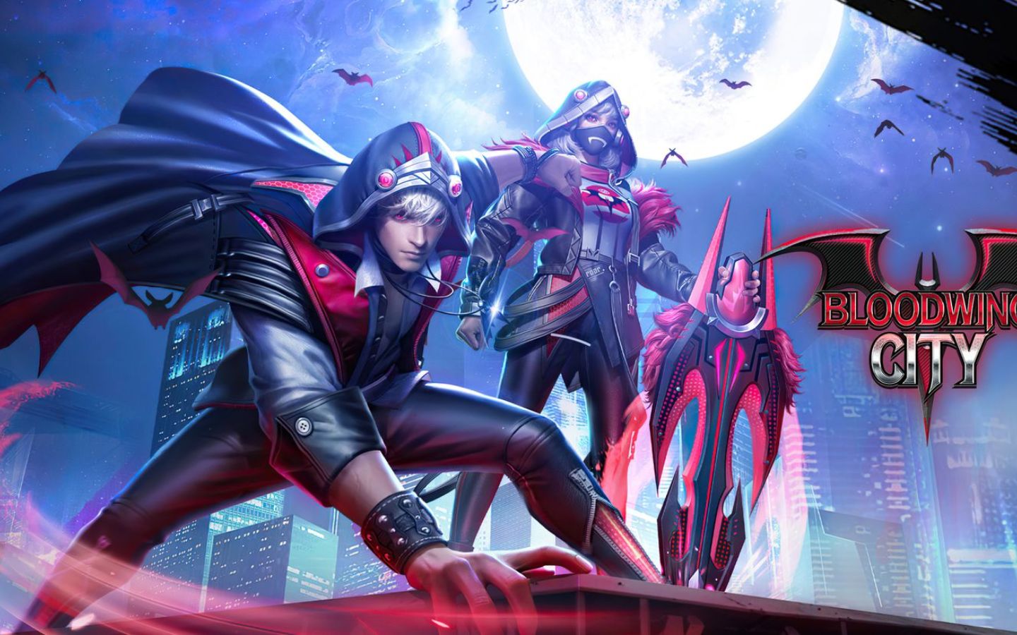 Hình nền Free Fire tạo dáng giữa khung cảnh thành phố phát sáng rực rỡ