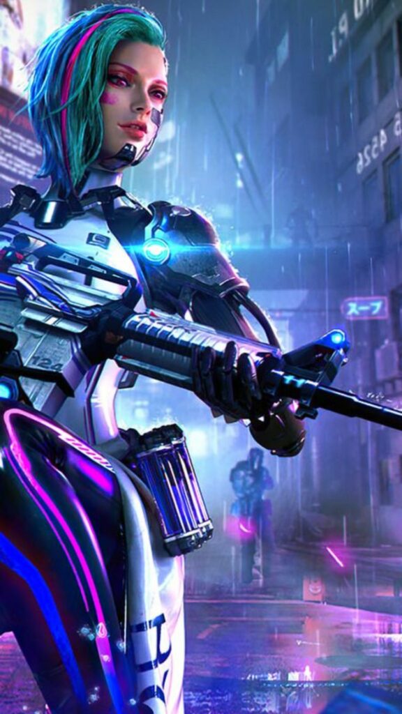 Ảnh nền Free Fire ngầu tông xanh neon, phong cách cyberpunk hiện đại