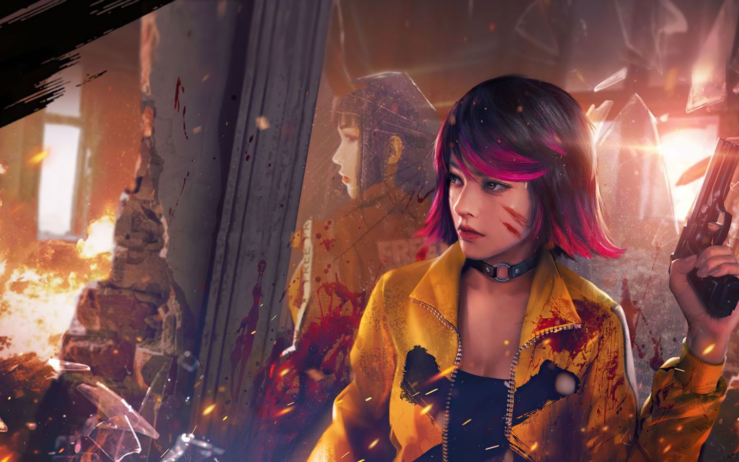 Ảnh nền nhân vật Free Fire đứng giữa cơn mưa đạn