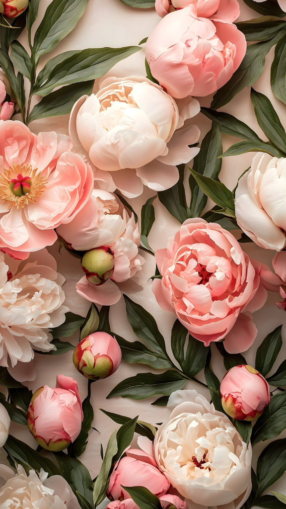 Hình nền hoa mẫu đơn màu hồng điểm xuyến màu xanh tươi mát