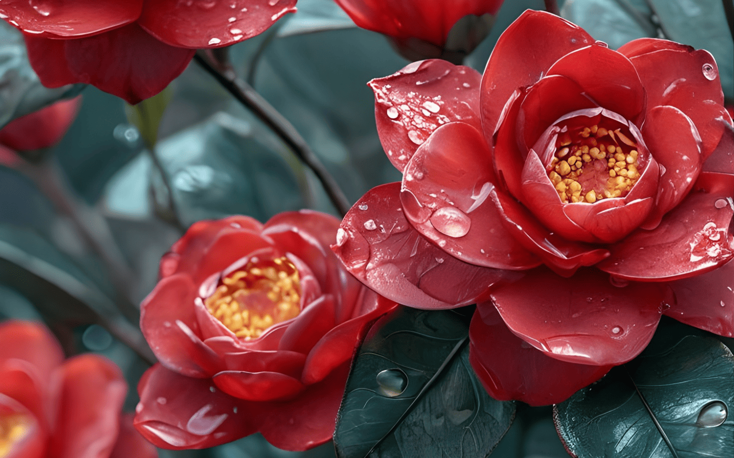 Hình nền mẫu đơn đỏ đãm ánh sương mai