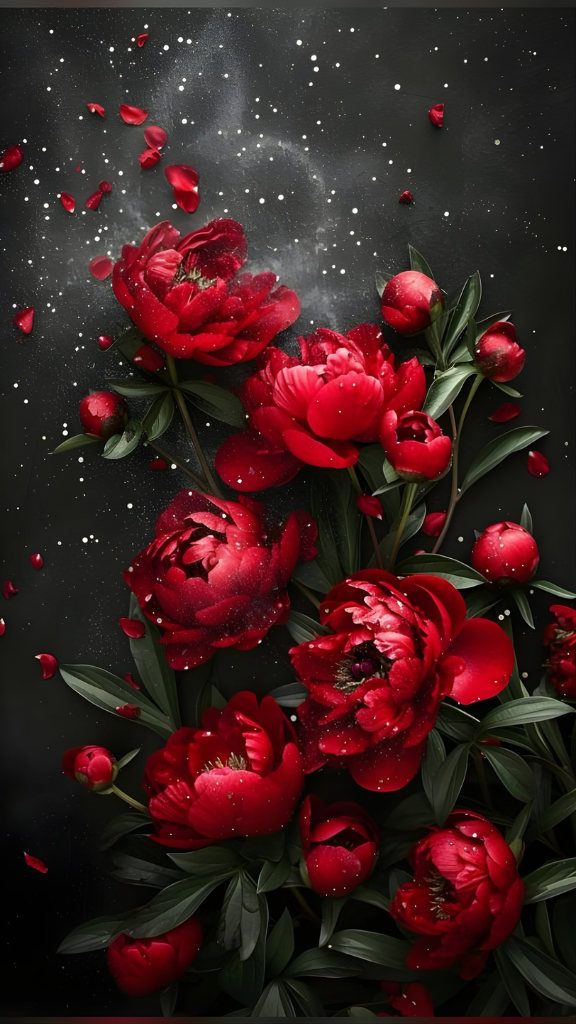 Hình nền mẫu đơn đỏ trên nền đen tương phản