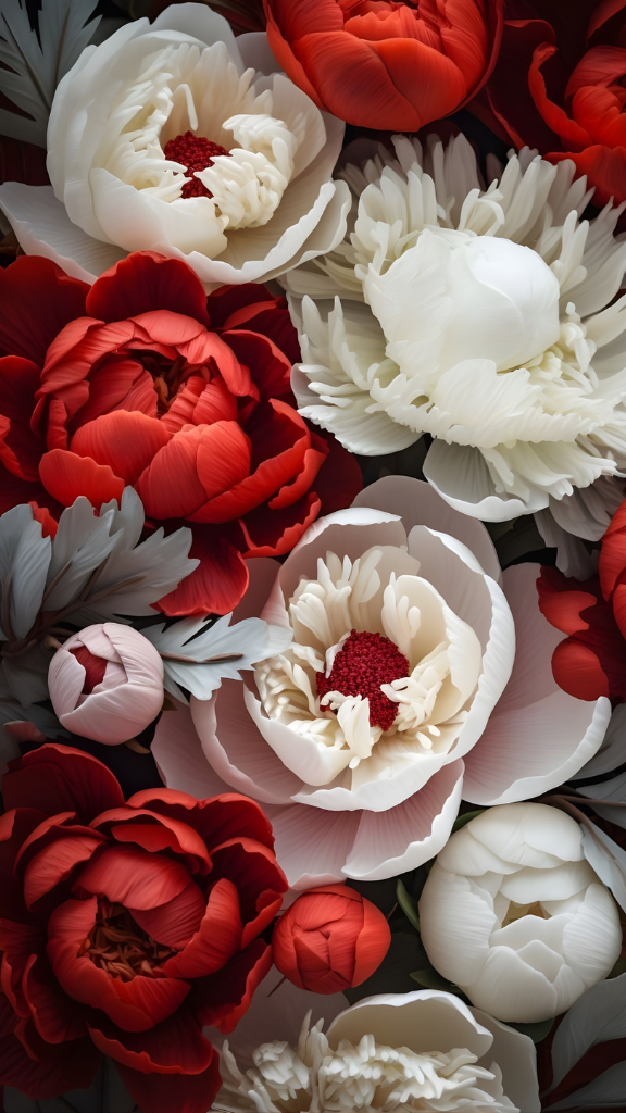 Hình nền hoa mẫu đơn màu đỏ - trắng