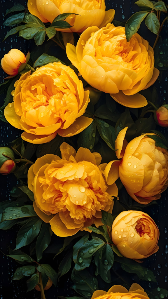 Hình nền mẫu đơn vàng rực rỡ từng cánh hoa