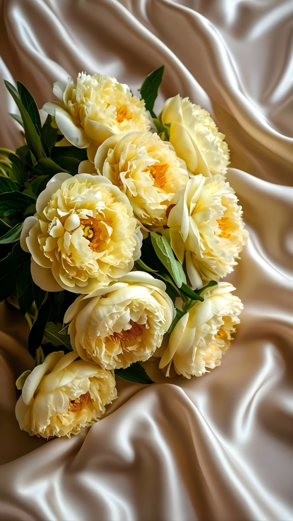 Hình nền hoa mẫu đơn vàng trên nền lụa sang trọng