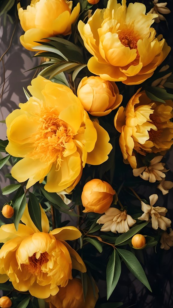 Mẫu đơn vàng rực rỡ và thịnh vượng