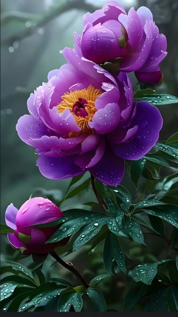 Hình nền hoa mẫu đơn màu tím lãng mạn