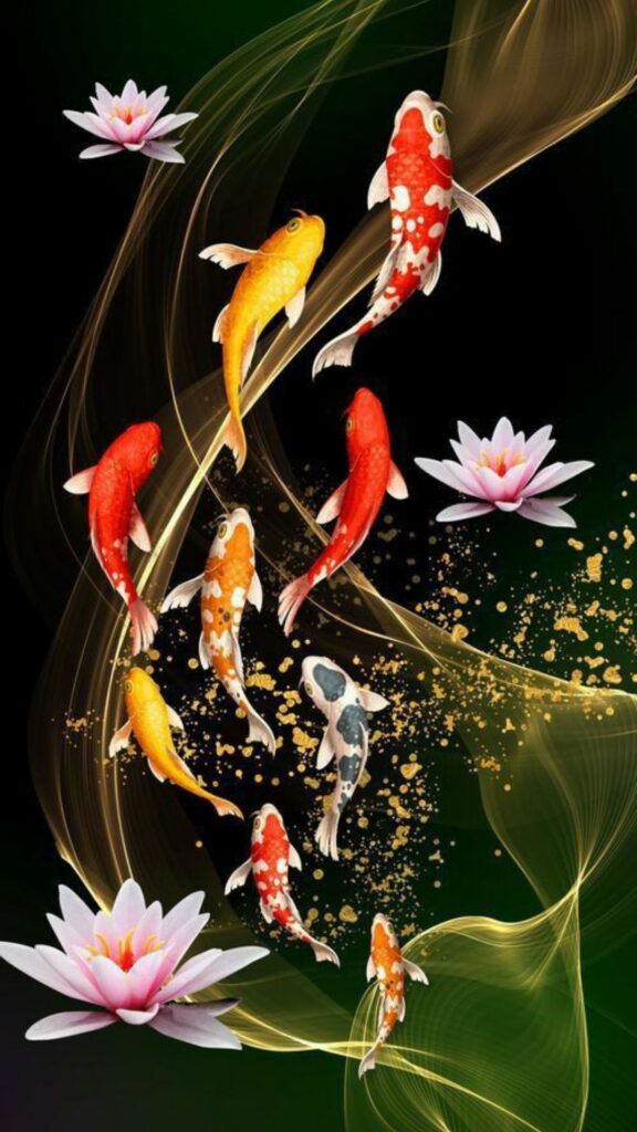 Cá chép nhảy vọt qua sen