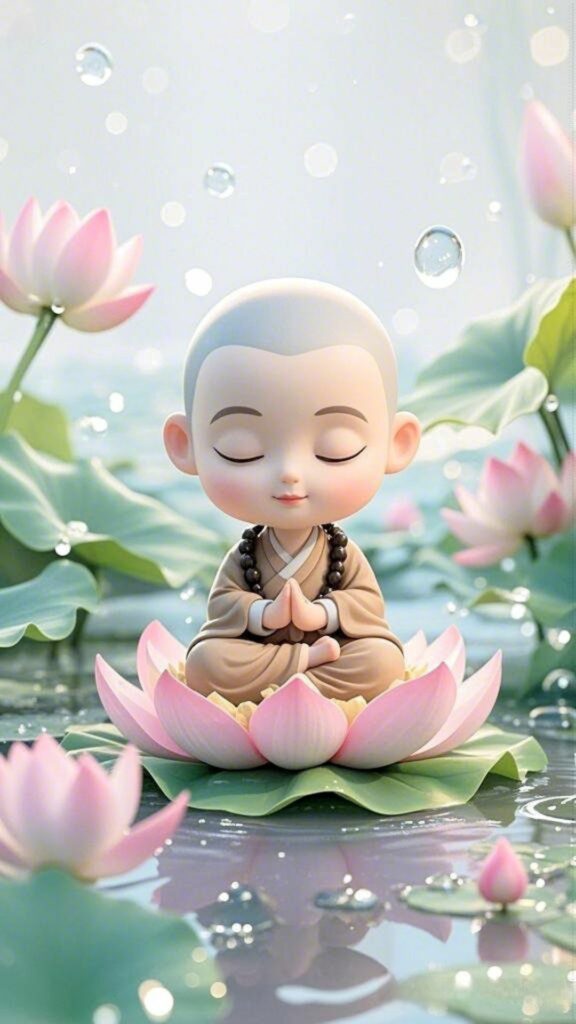 Chú tiêu ôm sen, lòng an lạc