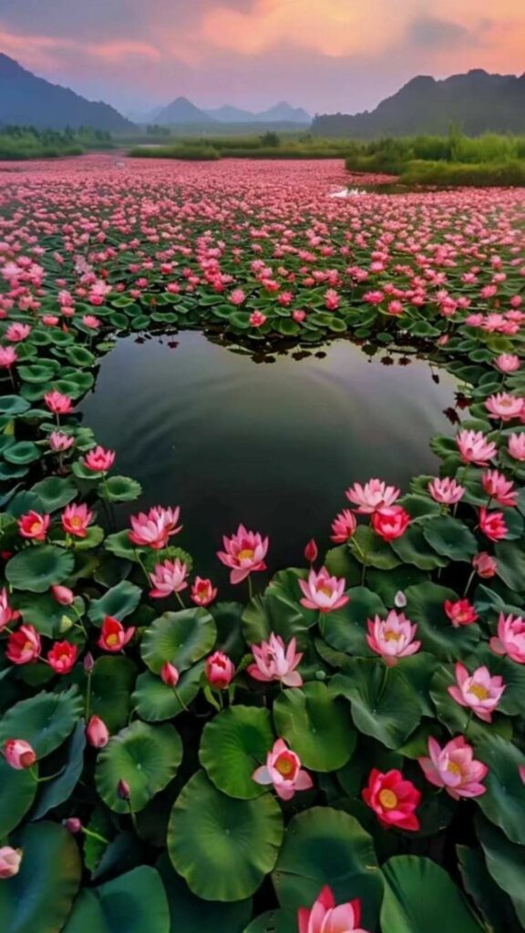 Hồ sen ngập tràn sắc hồng chiều