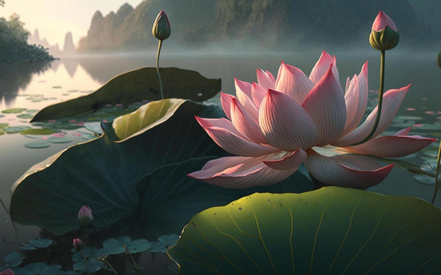 Sen hồng kiêu sa, mặt nước phẳng