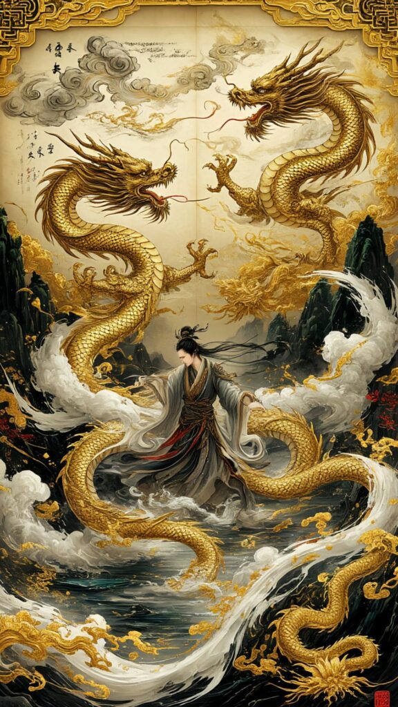 100+ Hình nền mệnh Kim may mắn, thu hút tài lộc cho nam, nữ 58 Song long tranh châu giữa bão