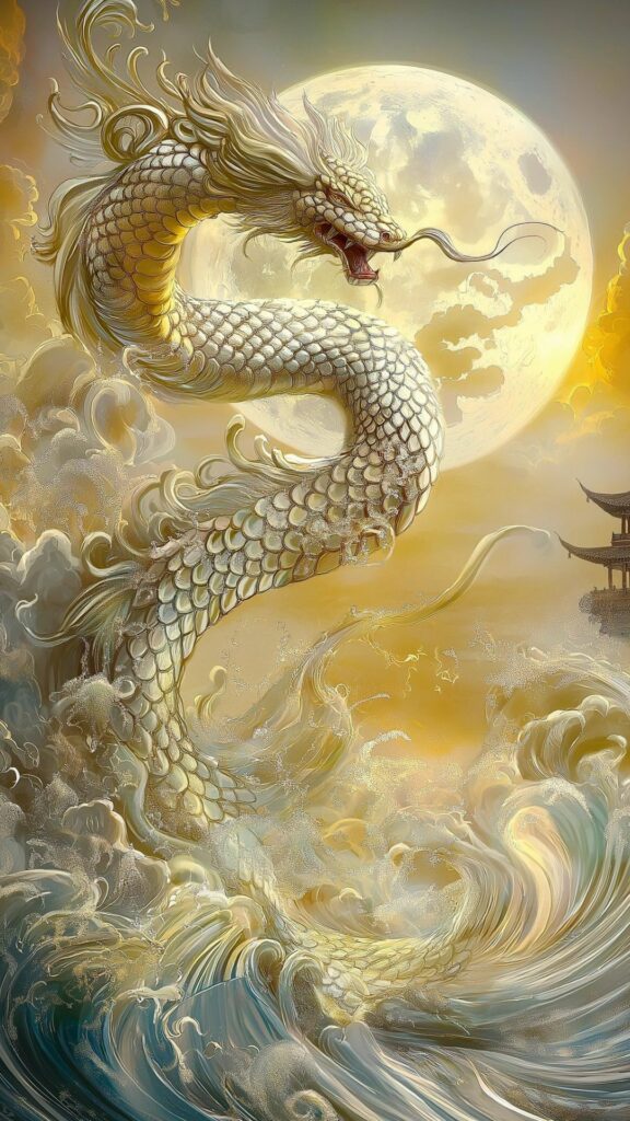 100+ Hình nền mệnh Kim may mắn, thu hút tài lộc cho nam, nữ 60 Rồng trắng vàng dưới trăng