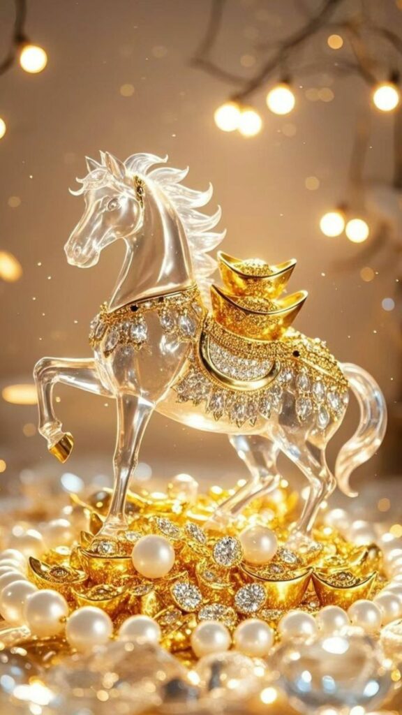 100+ Hình nền mệnh Kim may mắn, thu hút tài lộc cho nam, nữ 38 Ngựa pha lê chở vàng thỏi