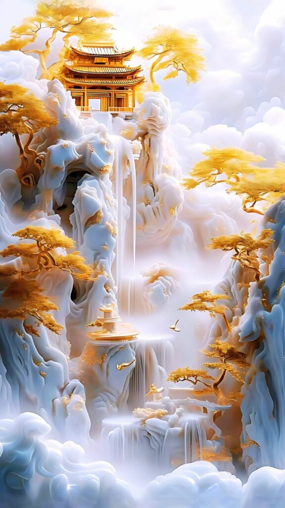 100+ Hình nền mệnh Kim may mắn, thu hút tài lộc cho nam, nữ 6 Thác vàng cuộn chảy tài lộc