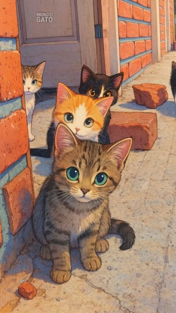 Hình nền mèo vằn ngồi đợi chủ ngoài cửa