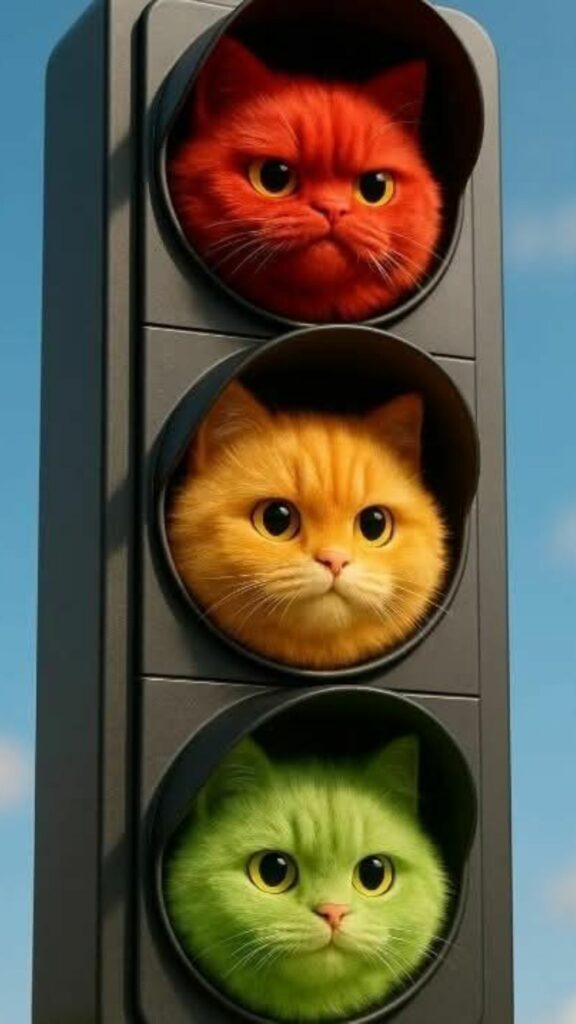 Ba chú mèo trong đèn giao thông vui nhộn