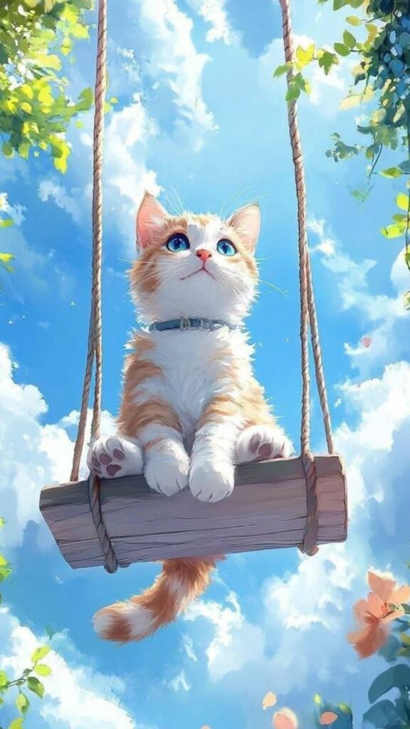 Hình nền mèo con thích thú chơi xích đu