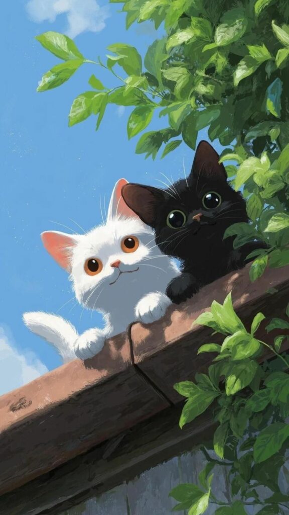 Mèo đen trắng ngắm nhìn ra xa