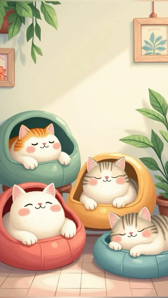 Gia đình mèo ngủ cùng nhau ấm áp