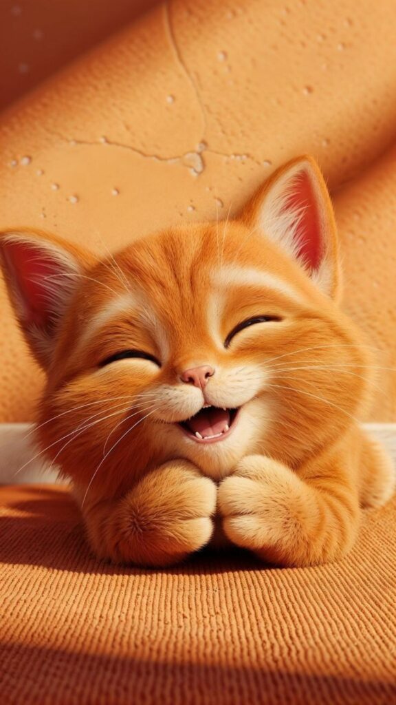 Mèo cam cười híp mắt dễ thương