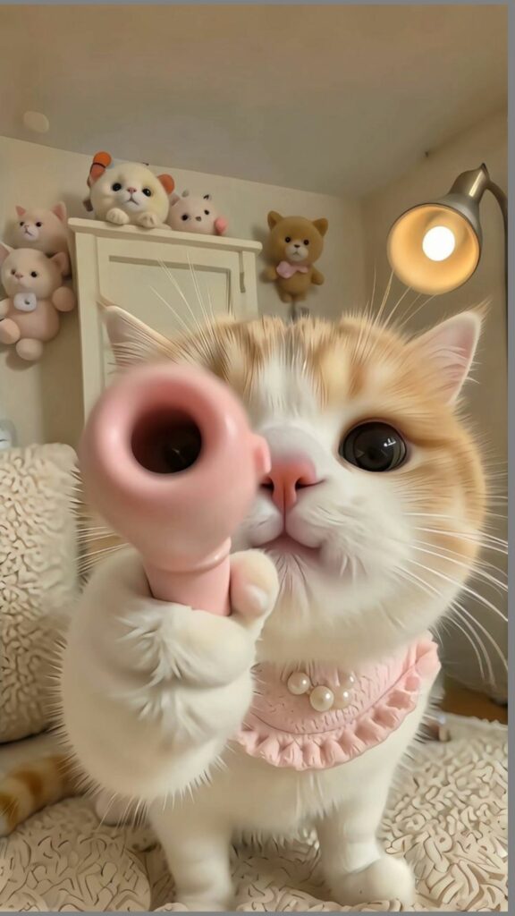 Mèo nhỏ cầm máy ảnh chụp tách tách