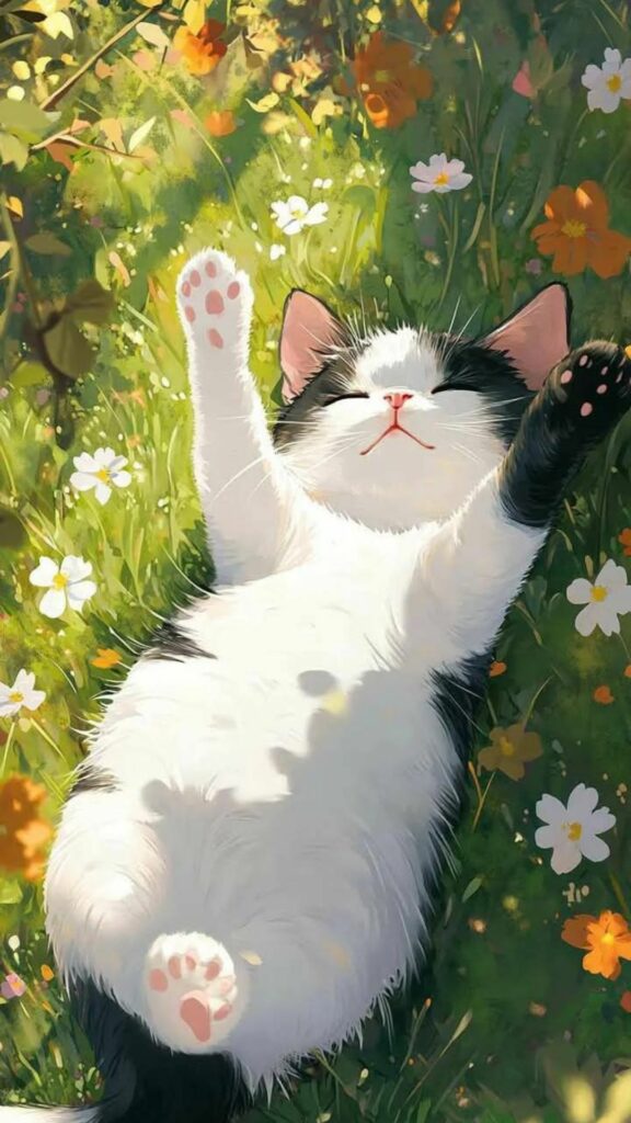 Mèo trắng tắm nắng dưới ánh nắng