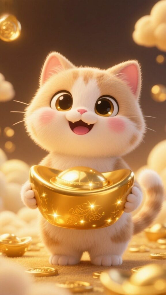 Mèo vàng ôm thỏi vàng sung túc