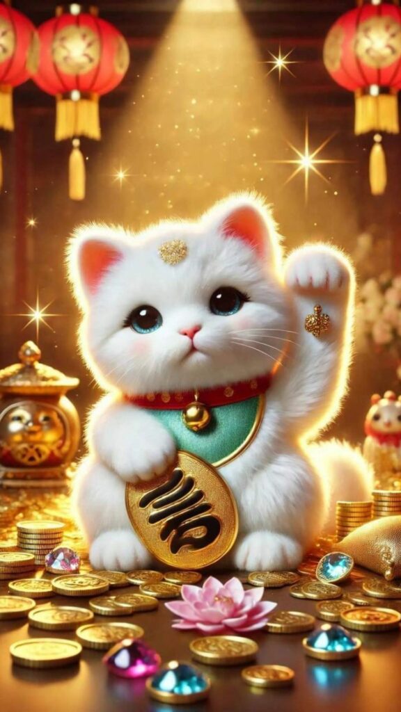 Mèo phú quý tay cầm chữ "Phúc"