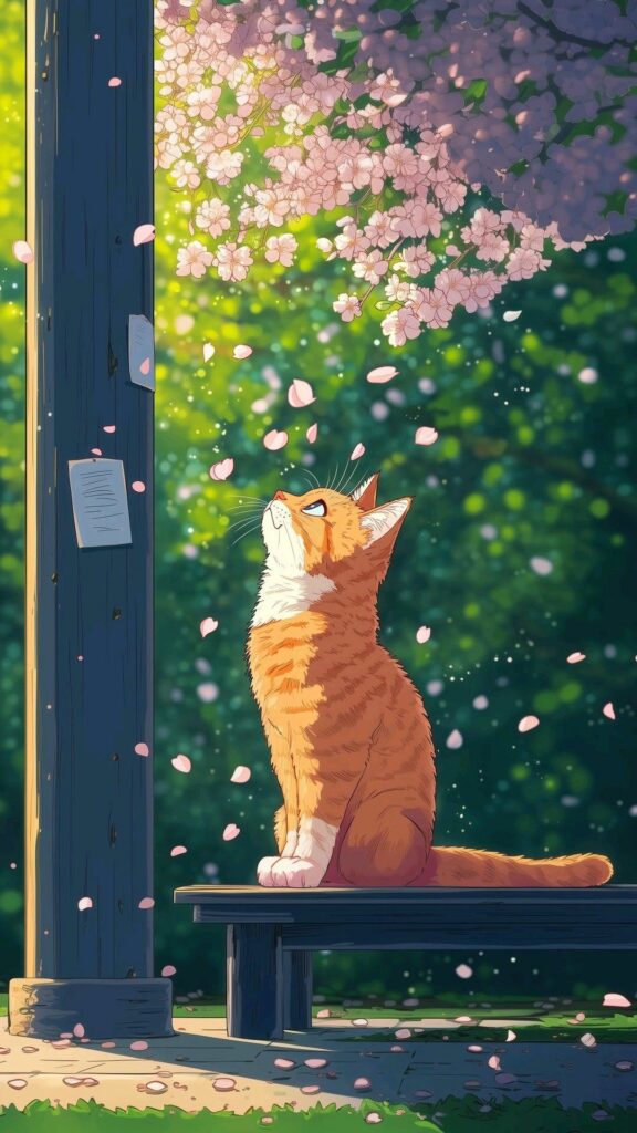 Mèo ngắm cảnh dưới mái hiên thanh bình