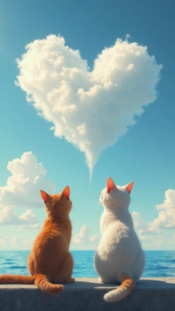 Mèo cùng nhau ngắm mây hình trái tim