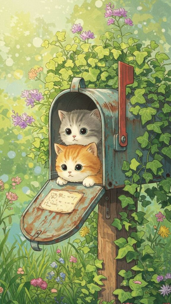 Hình nền mèo mẹ con nằm gọn trong hộp thư