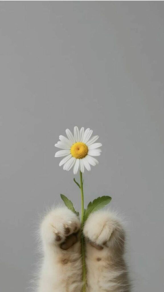 Chân mèo đưa hoa cúc trắng
